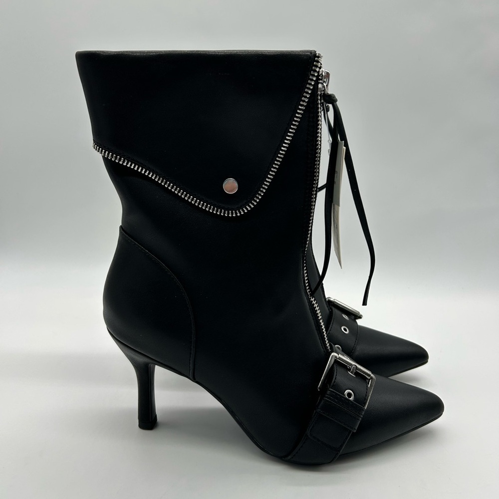 A New Day Black Buckle Pointed-Toe Stiletto Ankle Boots | Vegan | 7.5 NWB - Picture 4 of 11
